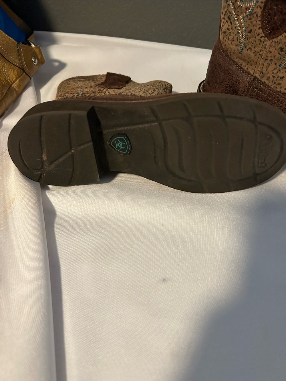 Ariat Brown Ankle Boots with Turquoise Trim - Picture 3 of 5